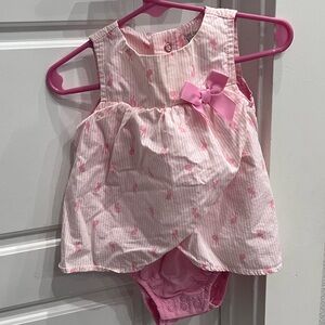 Like New. Carter's Pink Striped & Rabbit Print Romper with Bow